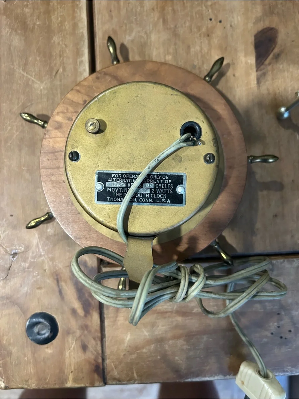 Nautical Ship Wheel Wall Clock in Brown and Brass